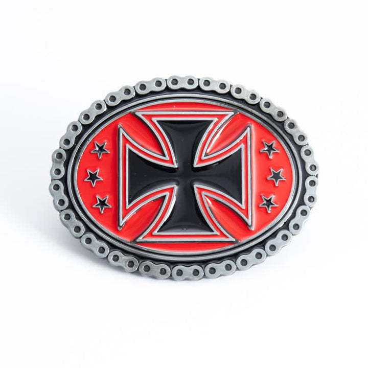 Men's DIY Religion Cross Motorcycle Buckle Leather Belt - Red - Without Belt - image 12