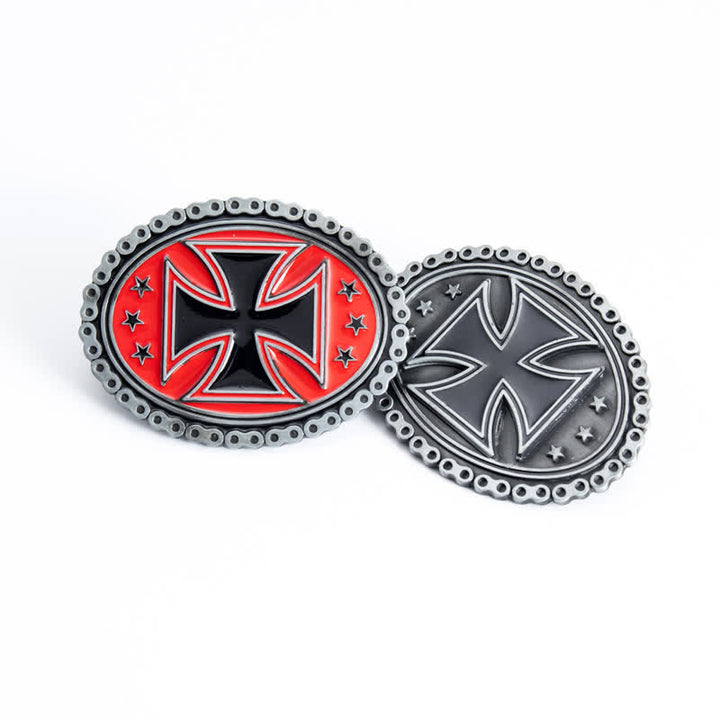 Men's DIY Religion Cross Motorcycle Buckle Leather Belt - image 4