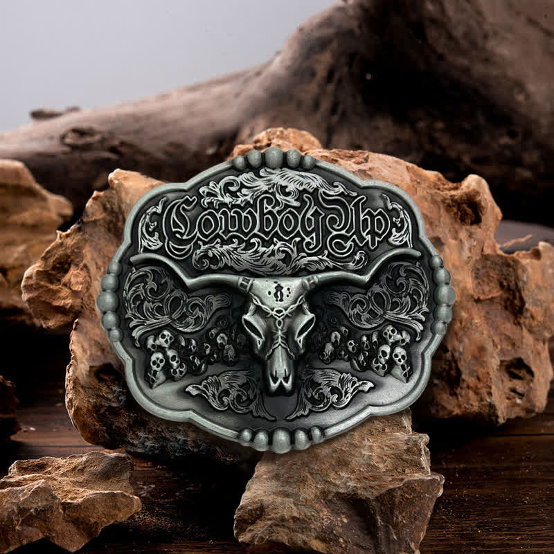 Men's DIY Cowboy Gothic Skull Bull Buckle Leather Belt - Bull - Without Belt - image 0