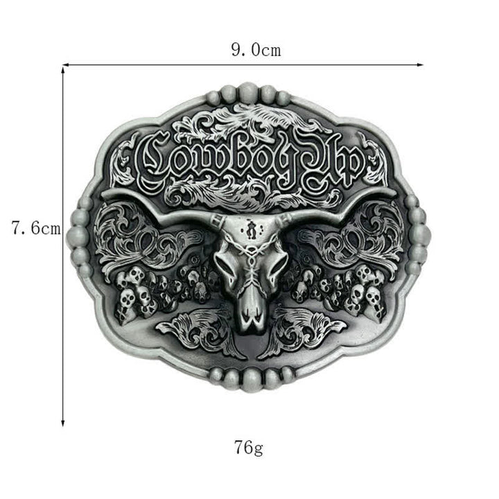 Men's DIY Cowboy Gothic Skull Bull Buckle Leather Belt - image 2