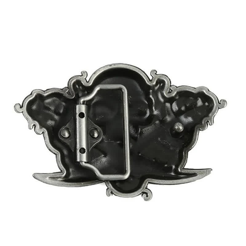 Men's DIY Double Swords Skull Ghost Buckle Leather Belt - image 1
