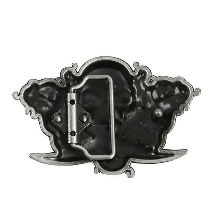 Men's DIY Double Swords Skull Ghost Buckle Leather Belt - image 1