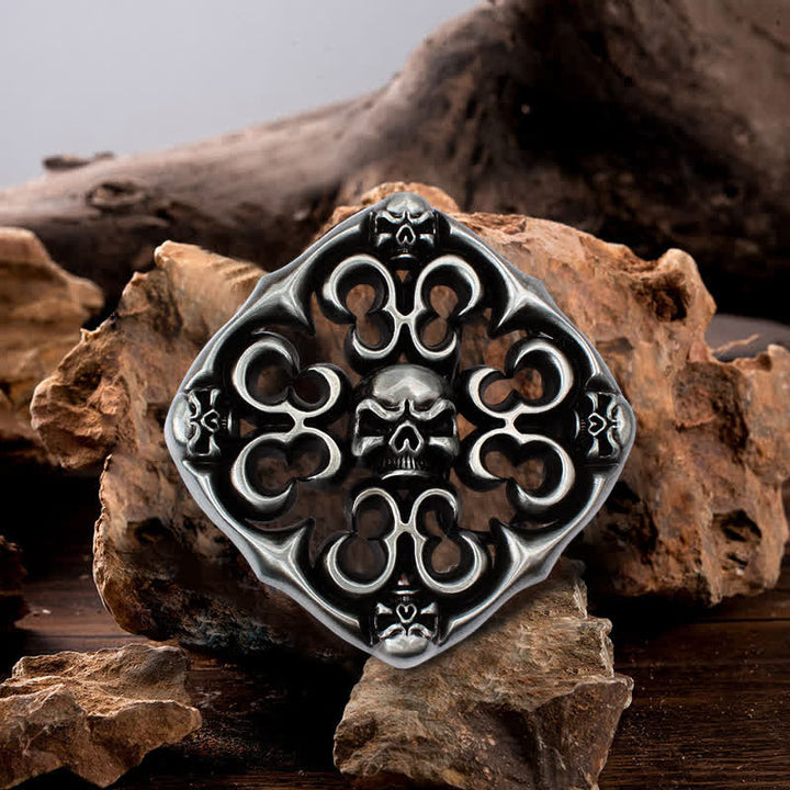 Men's DIY Rock Hollow Out Skull Buckle Leather Belt - Skull - Without Belt - image 0