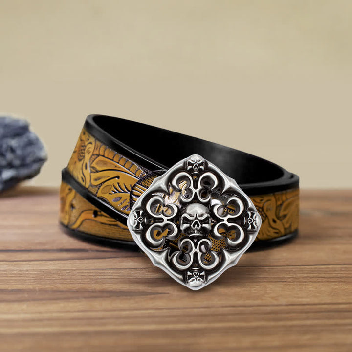 Men's DIY Rock Hollow Out Skull Buckle Leather Belt - Skull - SandyBrown Belt (40) - image 8