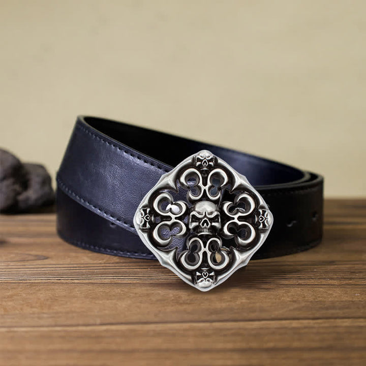 Men's DIY Rock Hollow Out Skull Buckle Leather Belt - Skull - Black PU Belt (40) - image 3