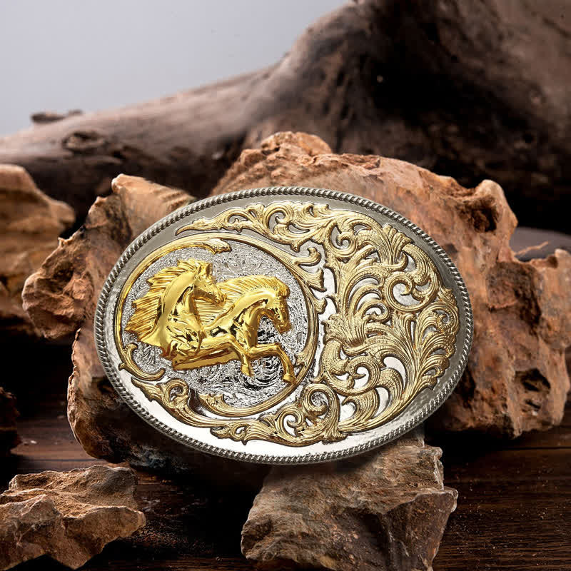 Men's DIY Luxury Gold Horse Head Buckle Leather Belt - Horses - Without Belt - image 0