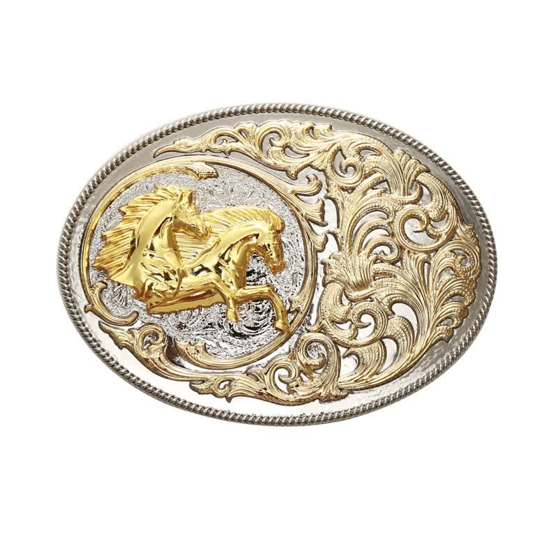 Men's DIY Luxury Gold Horse Head Buckle Leather Belt - image 2