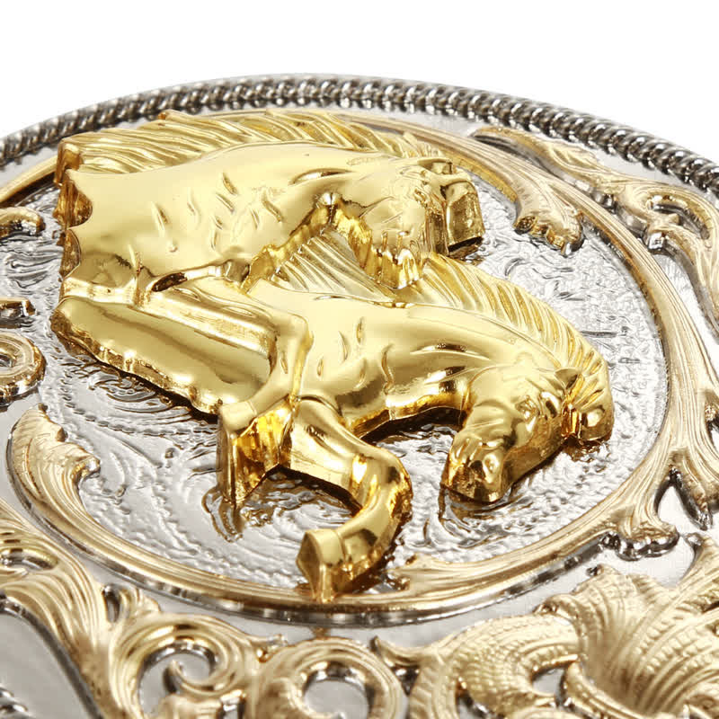 Men's DIY Luxury Gold Horse Head Buckle Leather Belt - image 4
