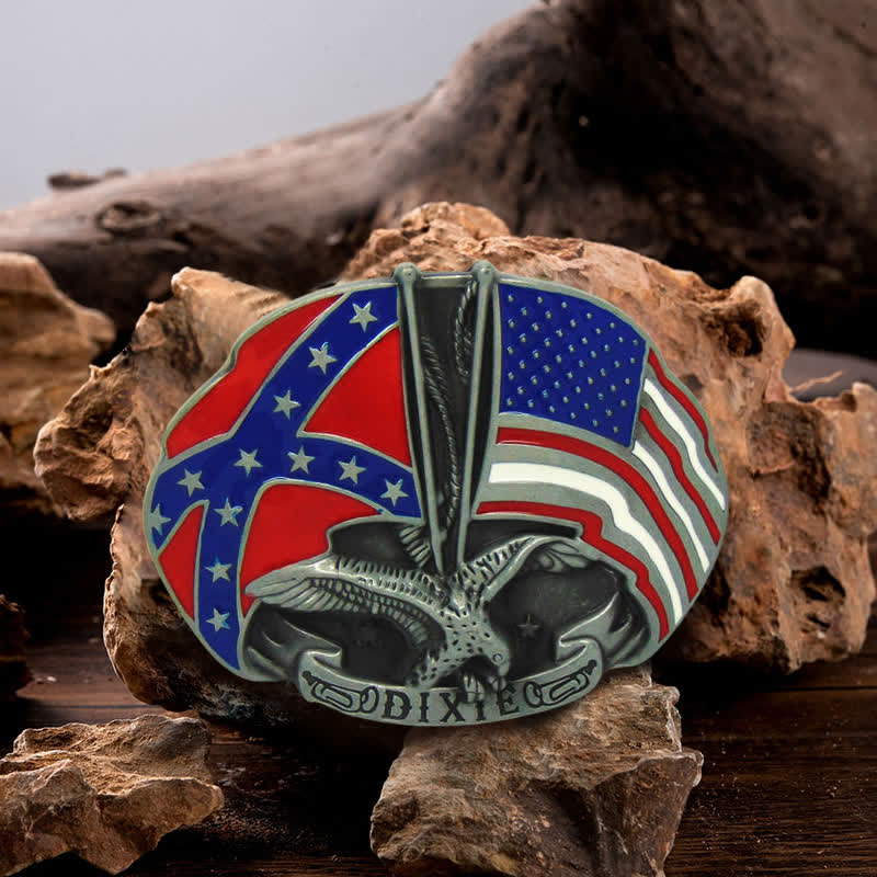 Men's DIY Eagle Double Flags Dixie Buckle Leather Belt - Eagle - Without Belt - image 0