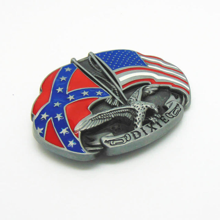 Men's DIY Eagle Double Flags Dixie Buckle Leather Belt - image 3