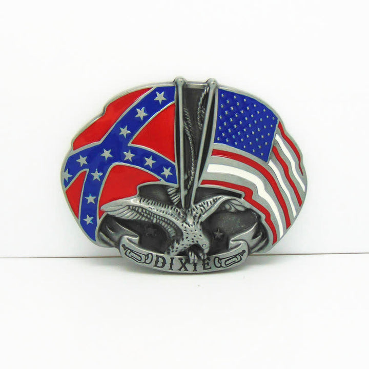 Men's DIY Eagle Double Flags Dixie Buckle Leather Belt - image 2