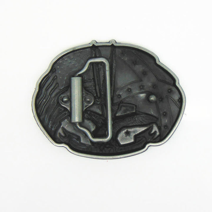 Men's DIY Eagle Double Flags Dixie Buckle Leather Belt - image 1