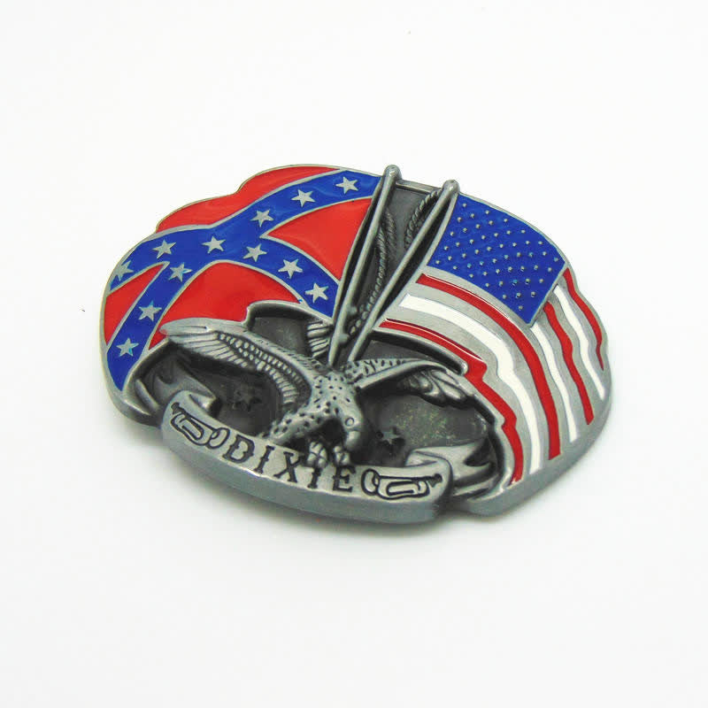 Men's DIY Eagle Double Flags Dixie Buckle Leather Belt - image 4