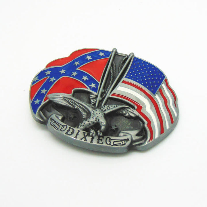Men's DIY Eagle Double Flags Dixie Buckle Leather Belt - image 4