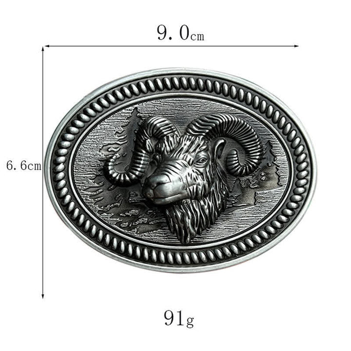 Men's DIY Ram Goat Head Western Buckle Leather Belt - image 2