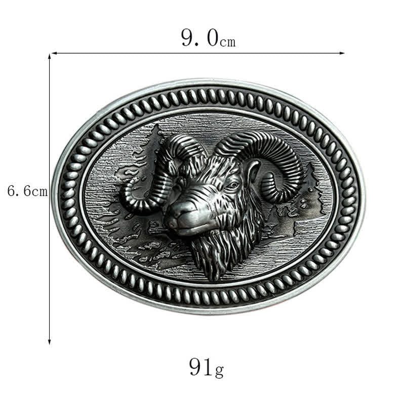 Men's DIY Ram Goat Head Western Buckle Leather Belt - image 2