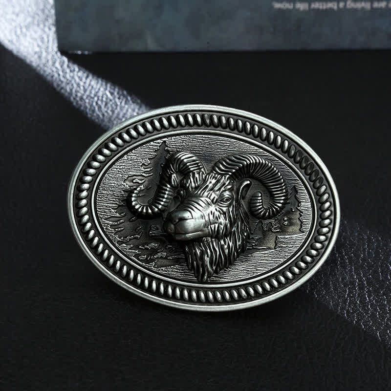 Men's DIY Ram Goat Head Western Buckle Leather Belt - Ram - Without Belt - image 0