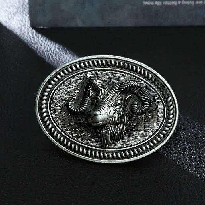 Men's DIY Ram Goat Head Western Buckle Leather Belt - Ram - Without Belt - image 0
