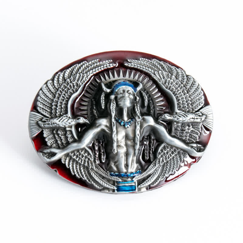 Men's DIY Indian Great Spirit Buckle Leather Belt - Red - Without Belt - image 12