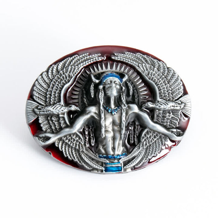 Men's DIY Indian Great Spirit Buckle Leather Belt - Red - Without Belt - image 12