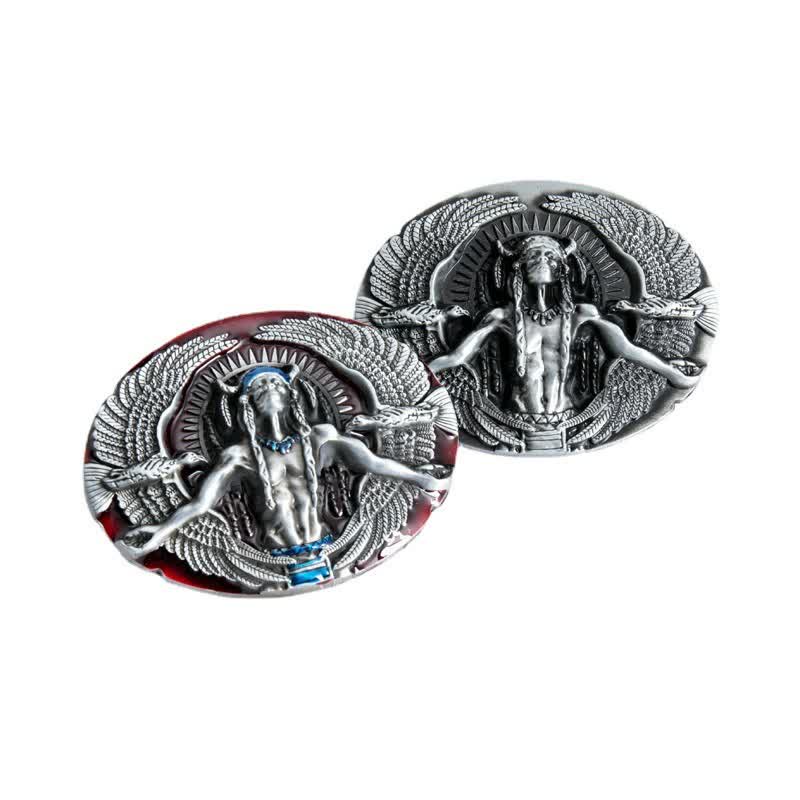 Men's DIY Indian Great Spirit Buckle Leather Belt - image 4