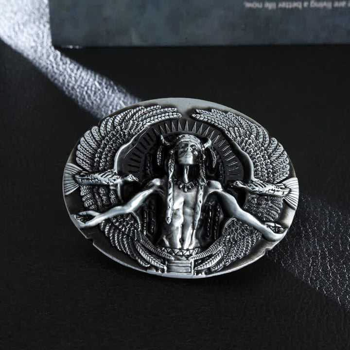 Men's DIY Indian Great Spirit Buckle Leather Belt - Gray - Without Belt - image 0