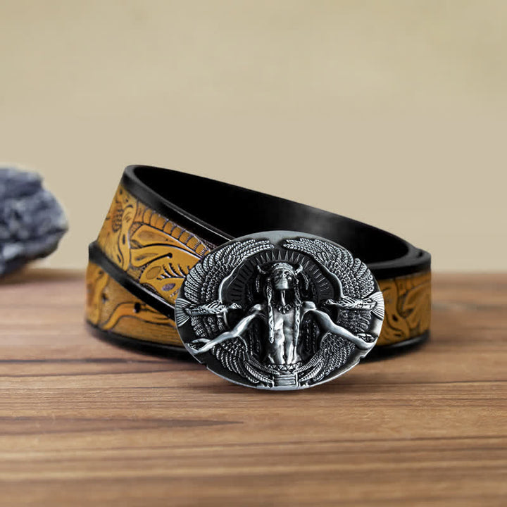 Men's DIY Indian Great Spirit Buckle Leather Belt - Gray - SandyBrown Belt (40) - image 10