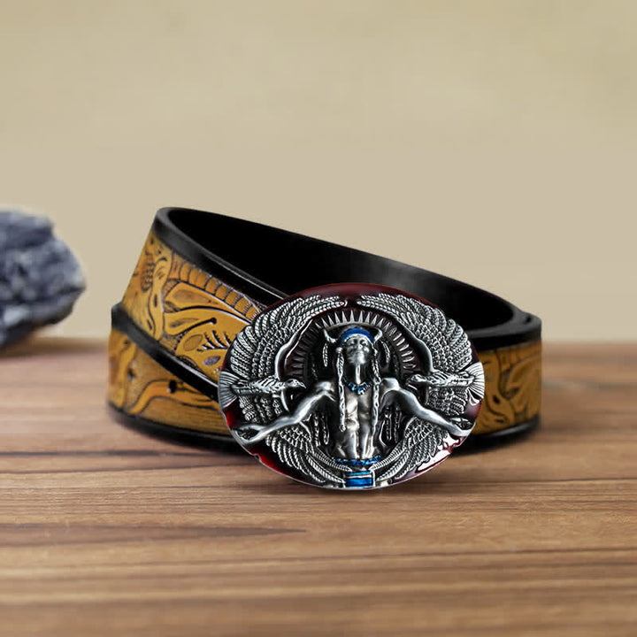 Men's DIY Indian Great Spirit Buckle Leather Belt - Red - SandyBrown Belt (40) - image 20