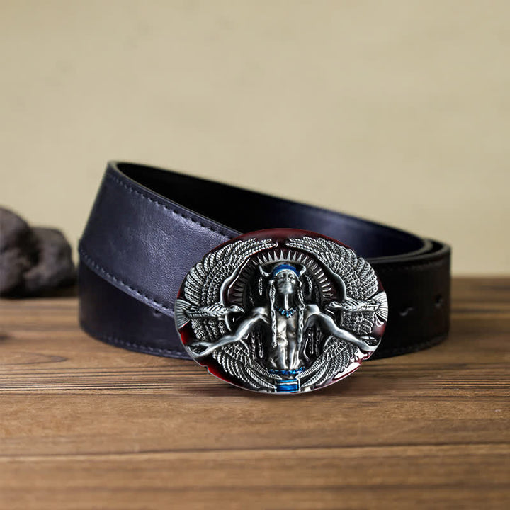 Men's DIY Indian Great Spirit Buckle Leather Belt - Red - Black PU Belt (40) - image 15