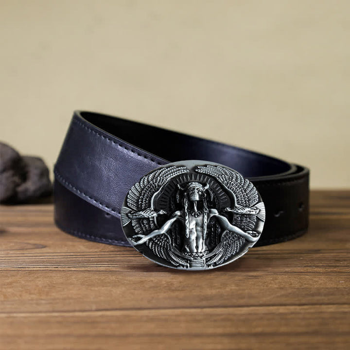 Men's DIY Indian Great Spirit Buckle Leather Belt - Gray - Black PU Belt (40) - image 5