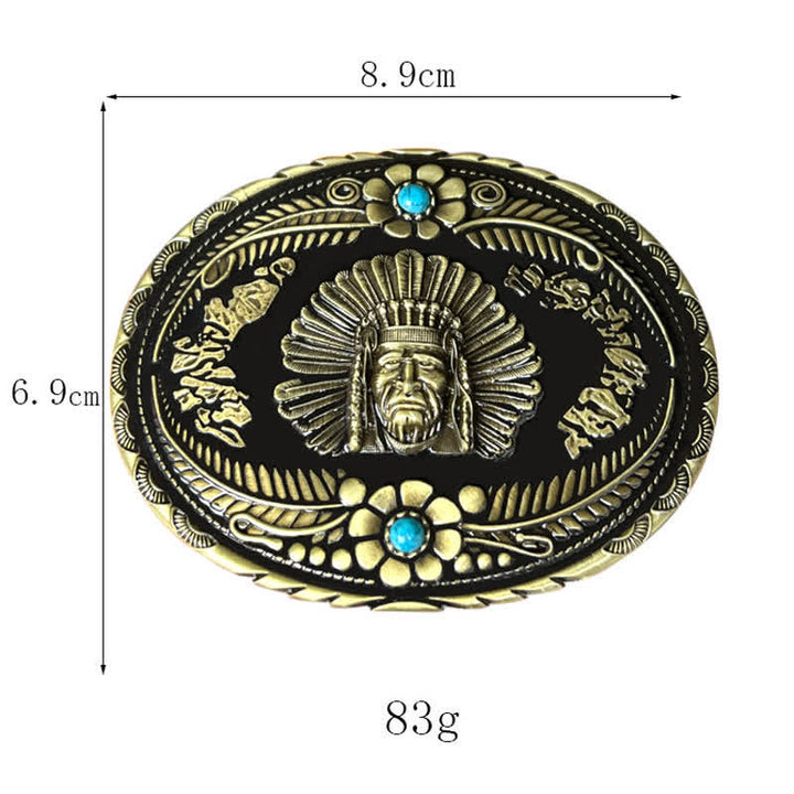 Men's DIY Indian Chief Turquoise Buckle Leather Belt - image 2