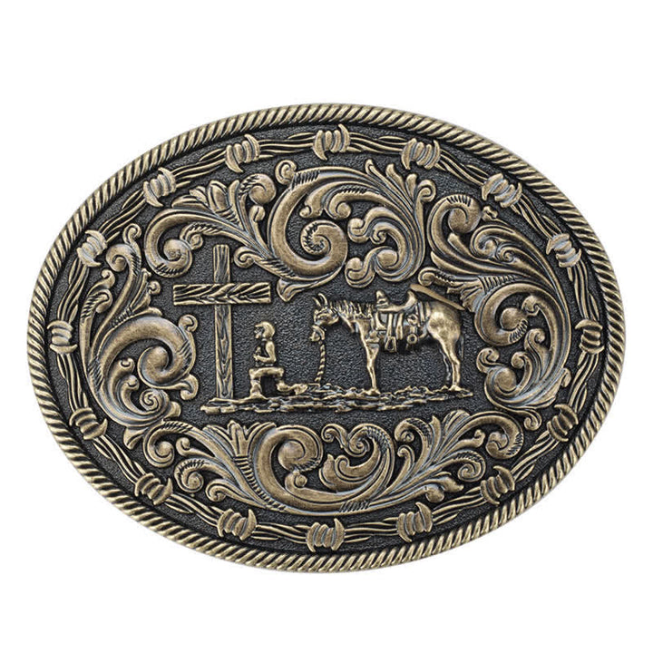 Men's DIY Horseman Kneeling Buckle Leather Belt - Bronze - Without Belt - image 12