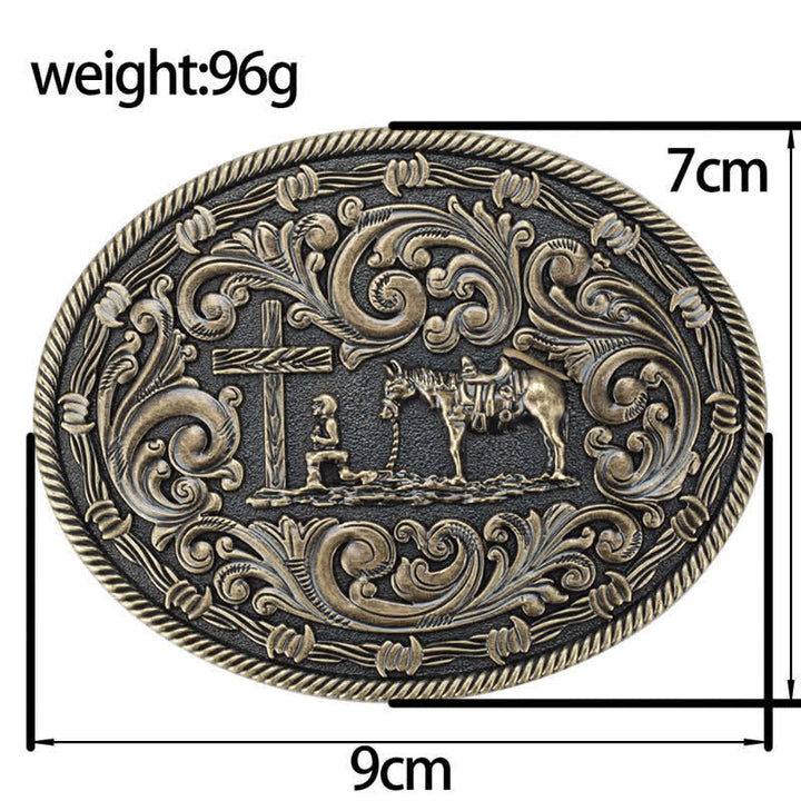 Men's DIY Horseman Kneeling Buckle Leather Belt - image 13