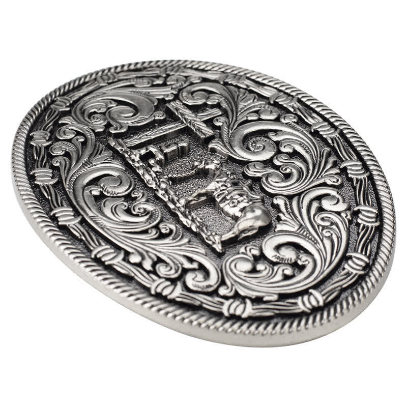 Men's DIY Horseman Kneeling Buckle Leather Belt - image 3