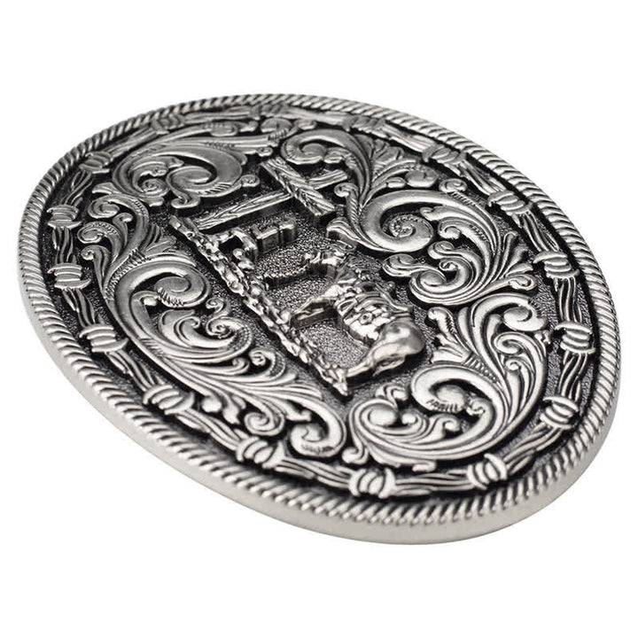 Men's DIY Horseman Kneeling Buckle Leather Belt - image 3