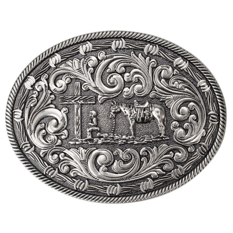 Men's DIY Horseman Kneeling Buckle Leather Belt - image 2