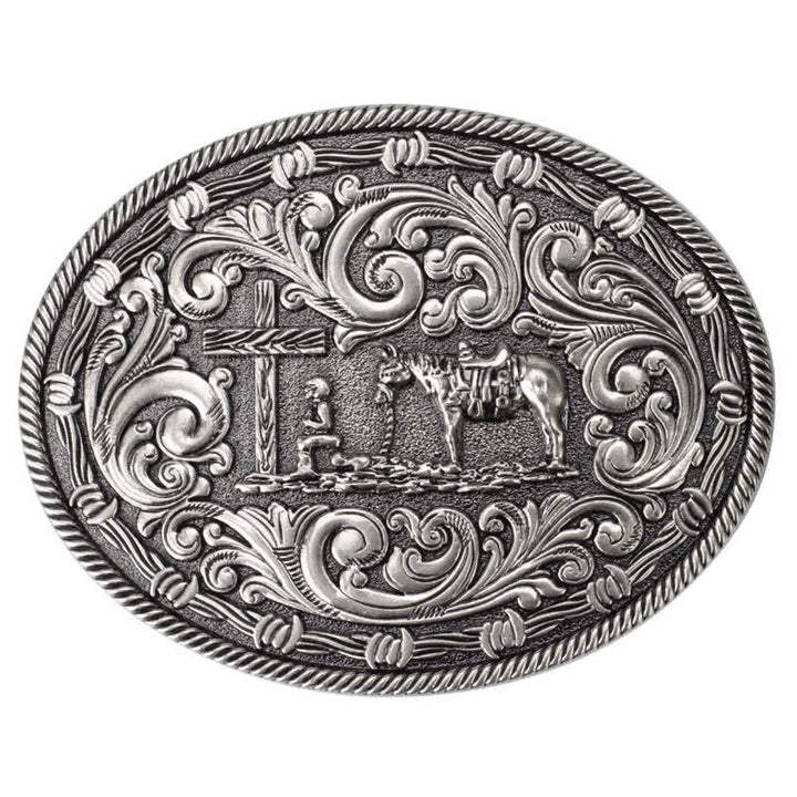 Men's DIY Horseman Kneeling Buckle Leather Belt - image 2