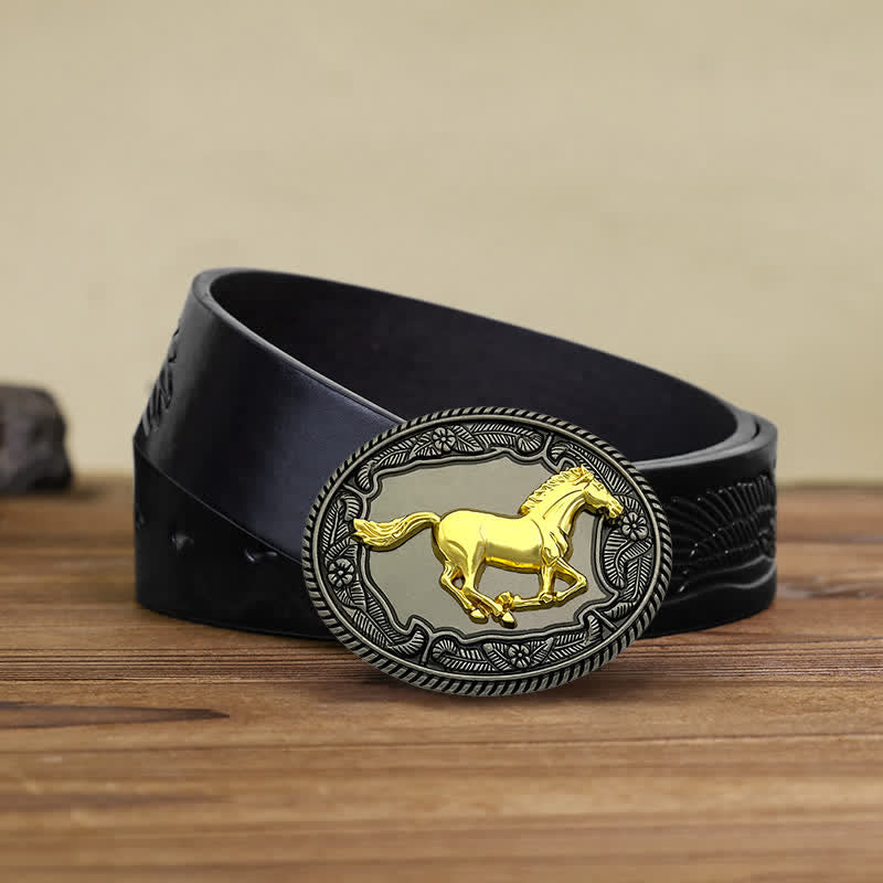 Men's DIY Horse Bull Animal Buckle Leather Belt - Horse - Black Embossed Eagle Belt (38) - image 3