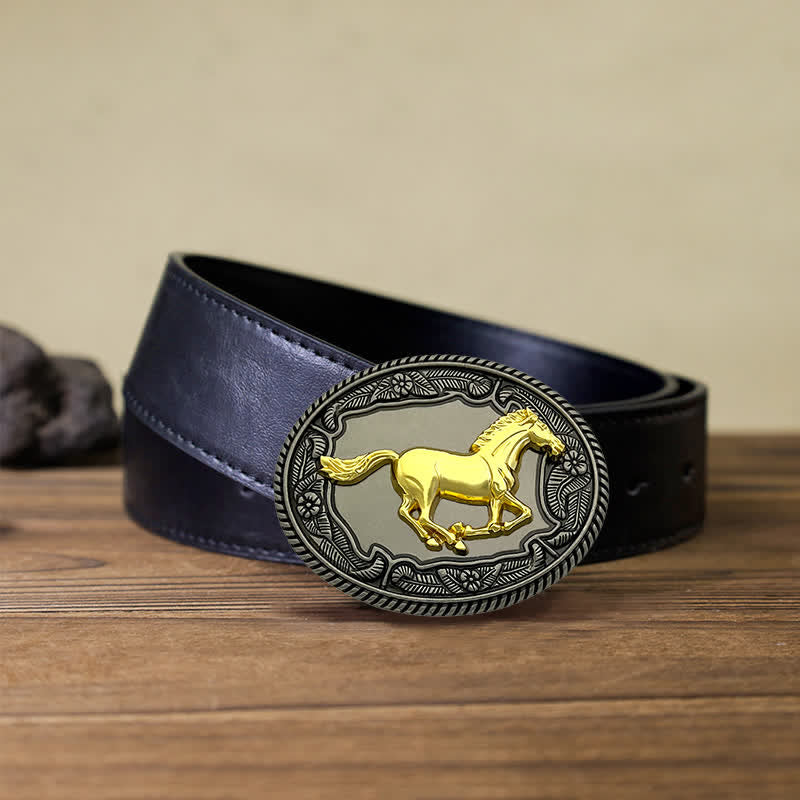 Men's DIY Horse Bull Animal Buckle Leather Belt - Horse - Black PU Belt (40) - image 2
