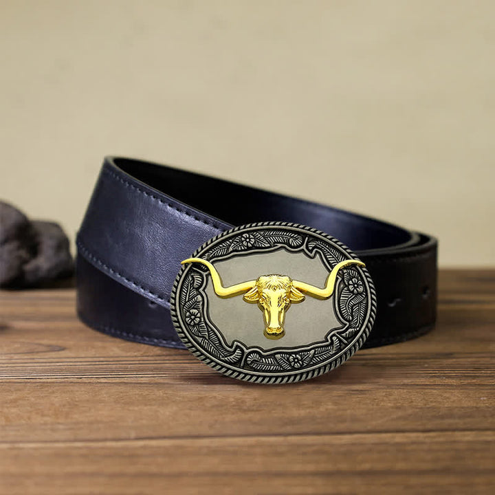 Men's DIY Horse Bull Animal Buckle Leather Belt - Bull - Black PU Belt (40) - image 10