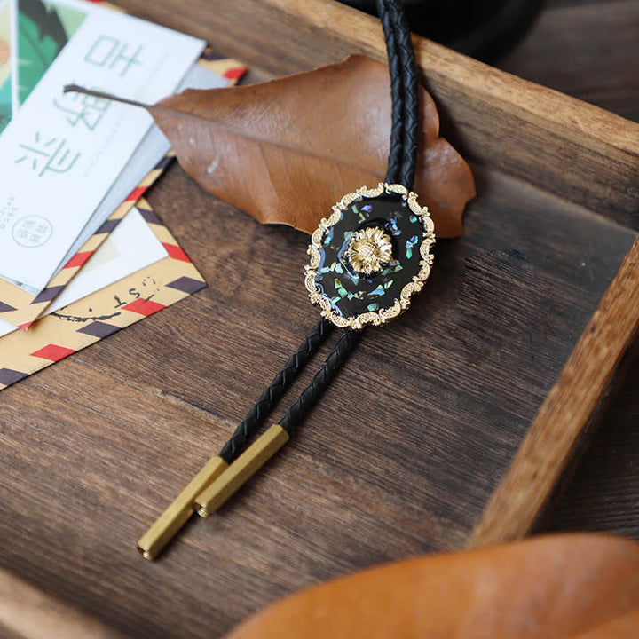 Vintage Style Gold Detailed Sunflower Bolo Tie - U Leather - Large - image 2