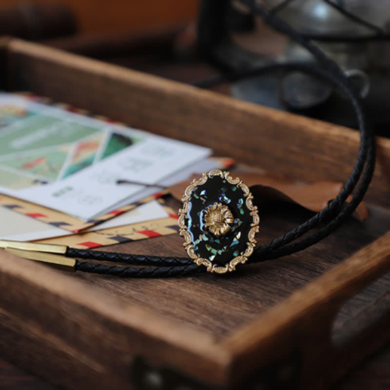 Vintage Style Gold Detailed Sunflower Bolo Tie - image 3