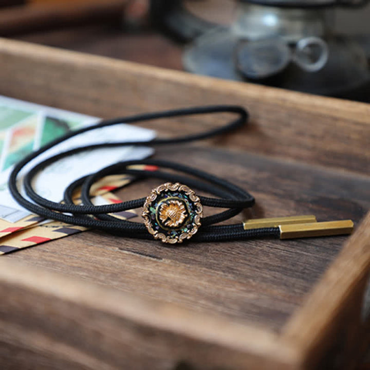 Vintage Style Gold Detailed Sunflower Bolo Tie - image 6