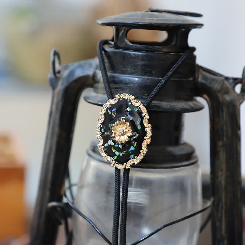 Vintage Style Gold Detailed Sunflower Bolo Tie - image 1