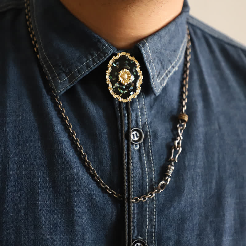 Vintage Style Gold Detailed Sunflower Bolo Tie - Rope - Large - image 0
