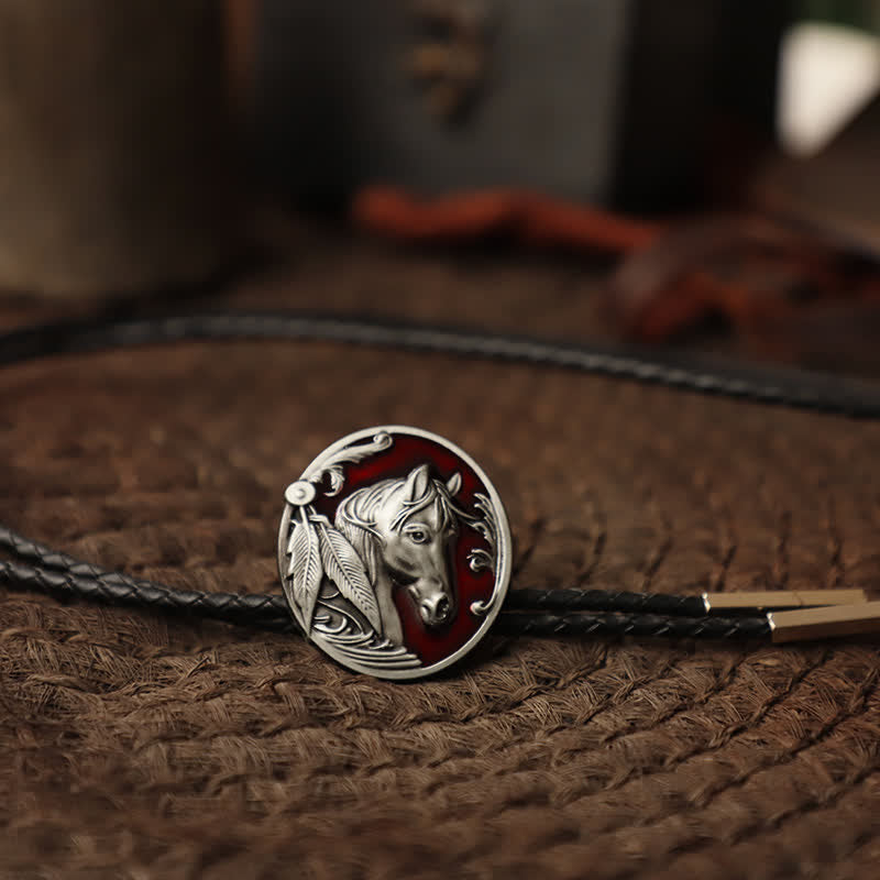 Horse Head Relief Bolo Tie - Red - PU Leather - image 1