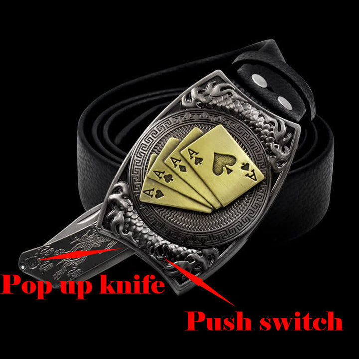 Men's Gold Poker Leather Belt With Folding Knife - image 3