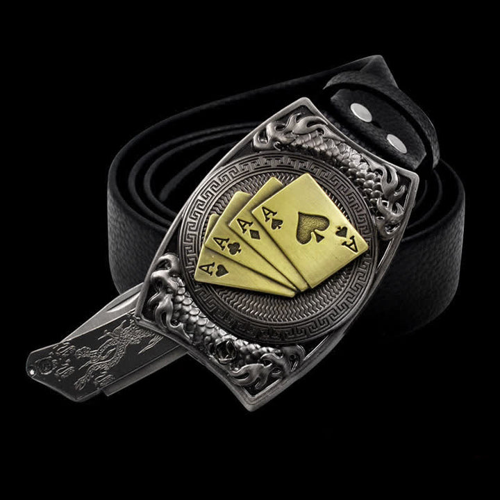 Men's Gold Poker Leather Belt With Folding Knife - Poker - 42 - image 0