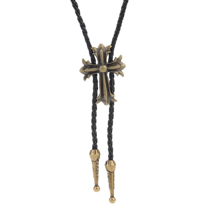 Flying Eagle Animal Western Bolo Tie - Cross - Antique Gold - image 10