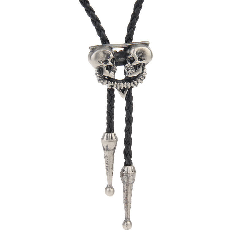 Flying Eagle Animal Western Bolo Tie - Double Skulls - Antique Silver - image 13